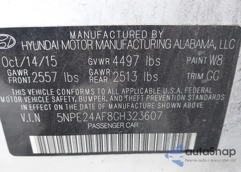 2016 Hyundai Sonata Se из США, поврежденный, VIN 5NPE24AF8GH323607